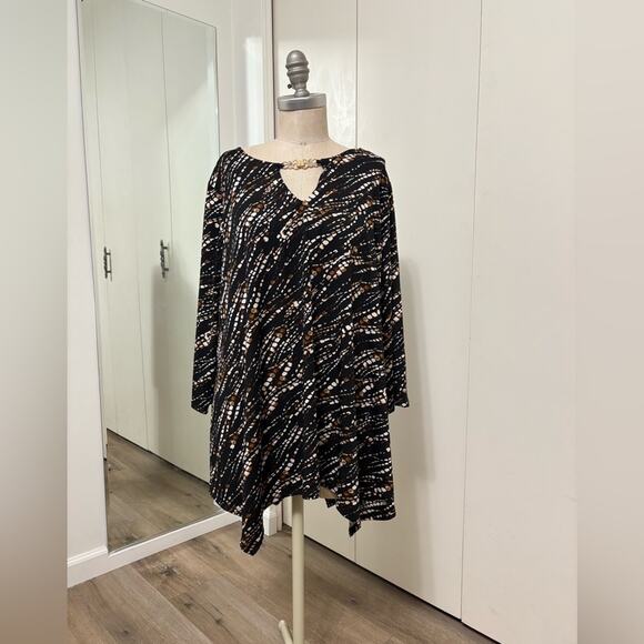 PerSeption Concept Women's Black and Brown V-Neck Blouse Plus Size 2X - Picture 1 of 5